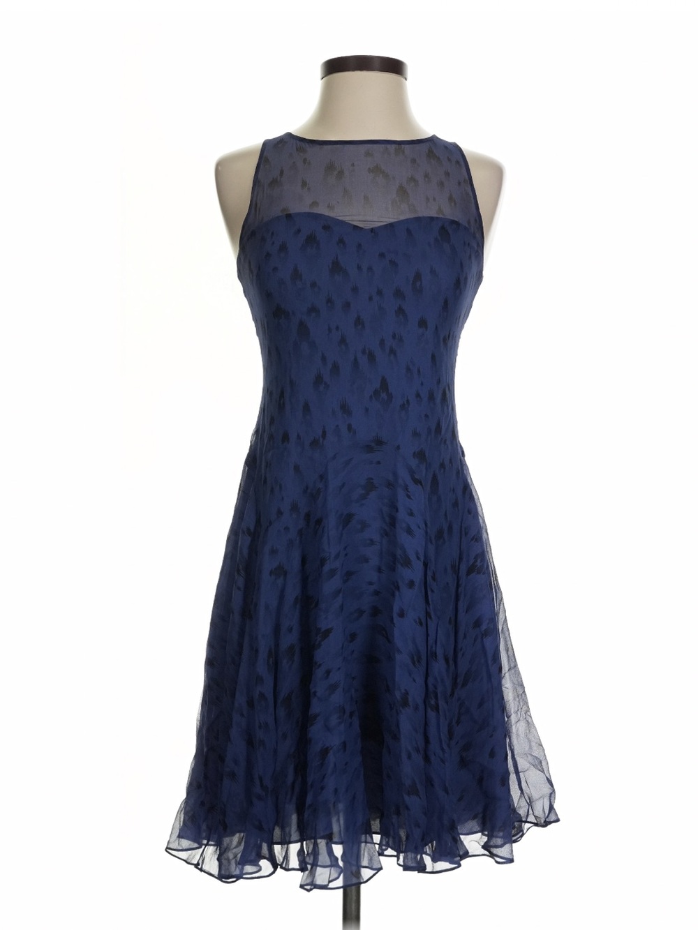 Rebecca Taylor Blue Leopard Mesh Fit & Flare Cocktail Dress EUC Sz [0/XS]